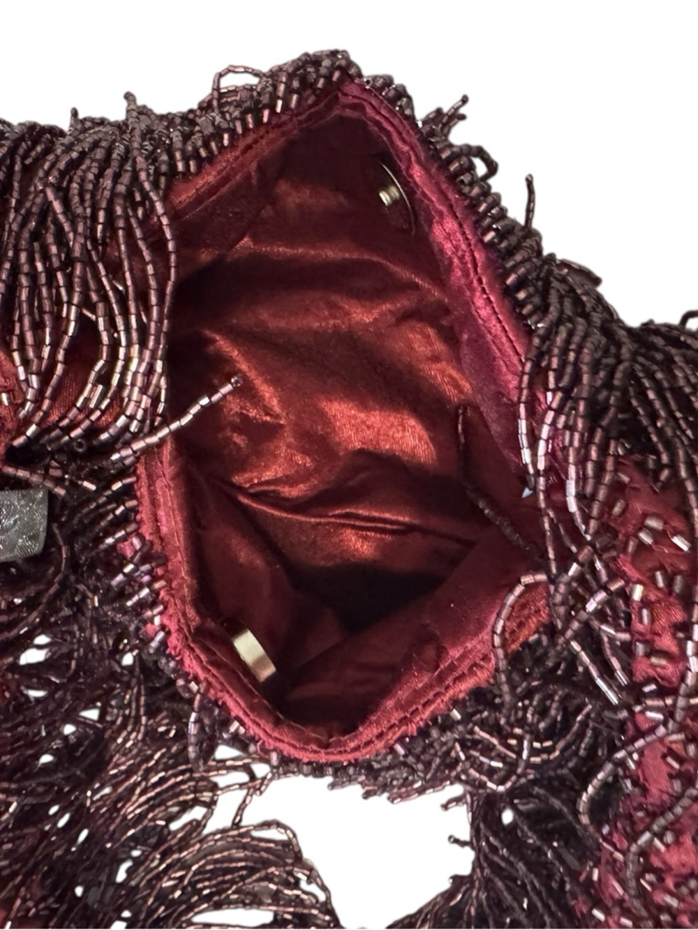 From India Hand-Beaded Burgundy Fringe Shoulder Bag - Picture 4 of 4